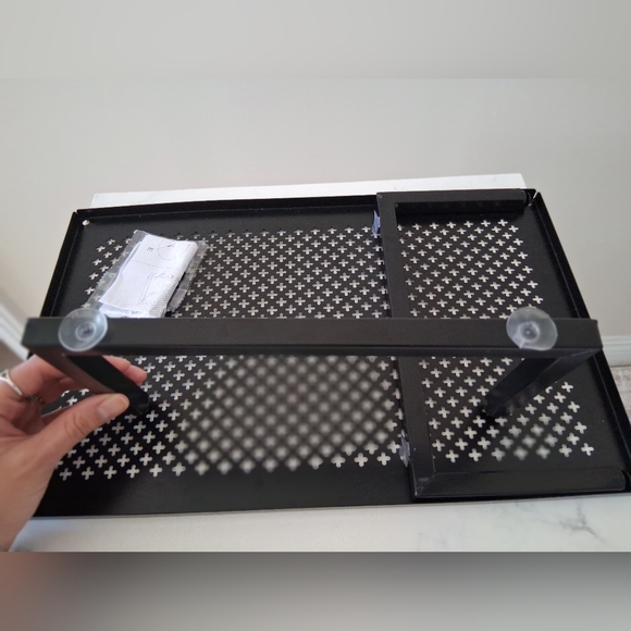 Black Metal Monitor Stand Riser with Anti-Slip Suction Cup - Picture 7 of 8